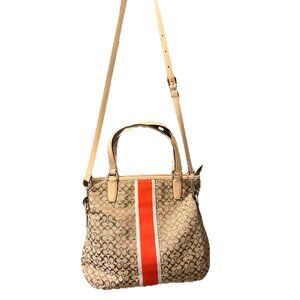 Coach Beige/Brown Signature Canvas And Leather Web Detail Tote